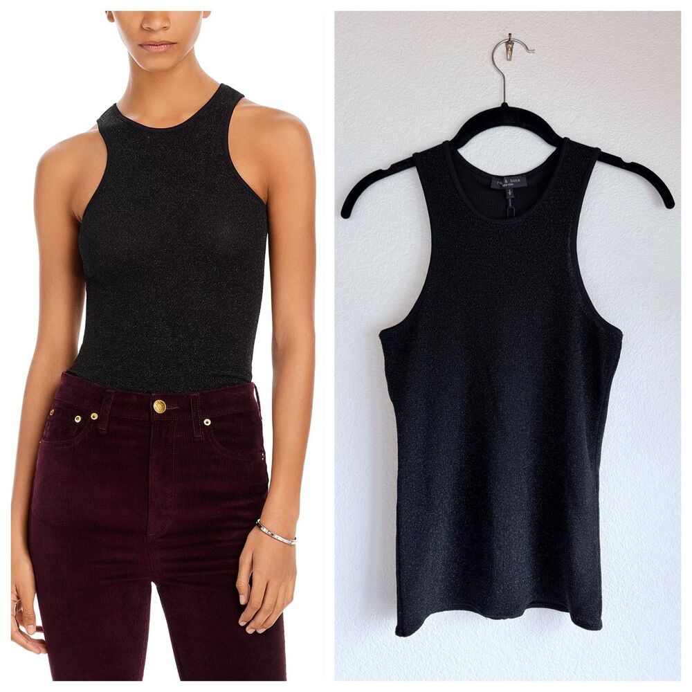 NWT Rag & Bone Women's Lilith Metallic Racerback Tank in Black Size Small